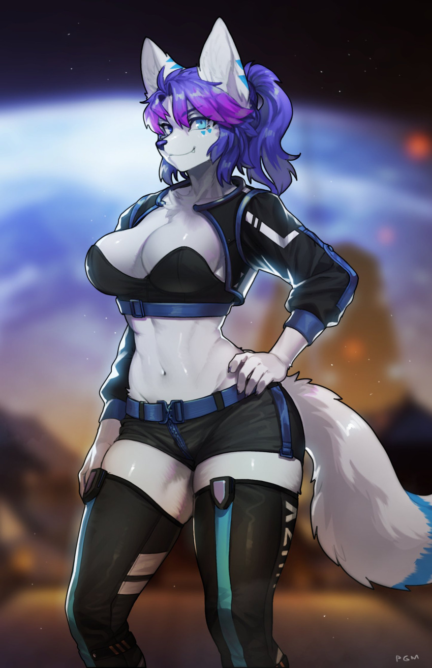 1girl, animal_ears, artist_name, belt, belt_buckle, blue_eyes, blurry, blurry_background