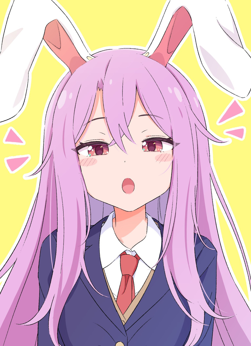 1girl, animal_ears, bangs, black_jacket, blazer, blush_stickers, collared_shirt, commentary