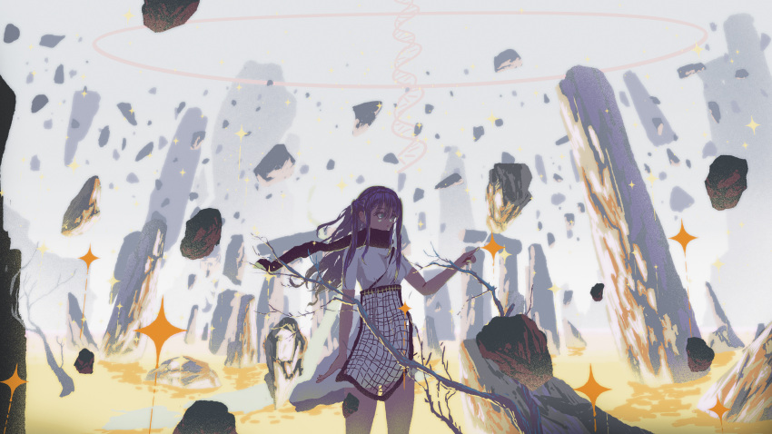 1girl, absurdres, bangs, braid, branch, debris, double_helix, dress