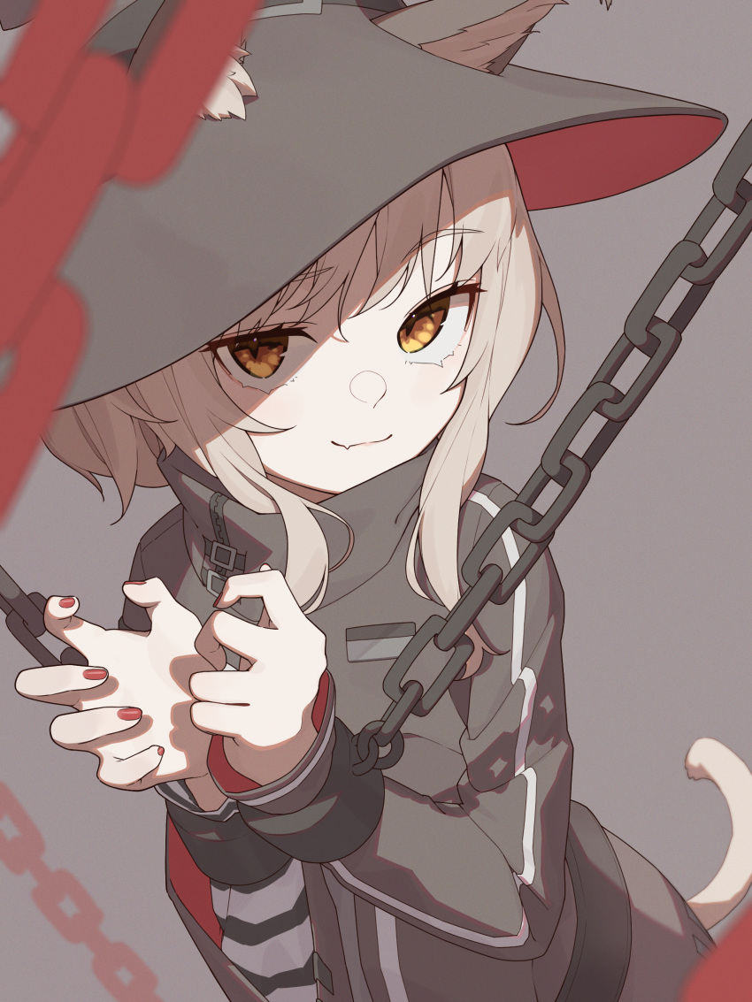 1girl, absurdres, animal_ear_fluff, animal_ears, arknights, bangs, black_headwear, black_jacket