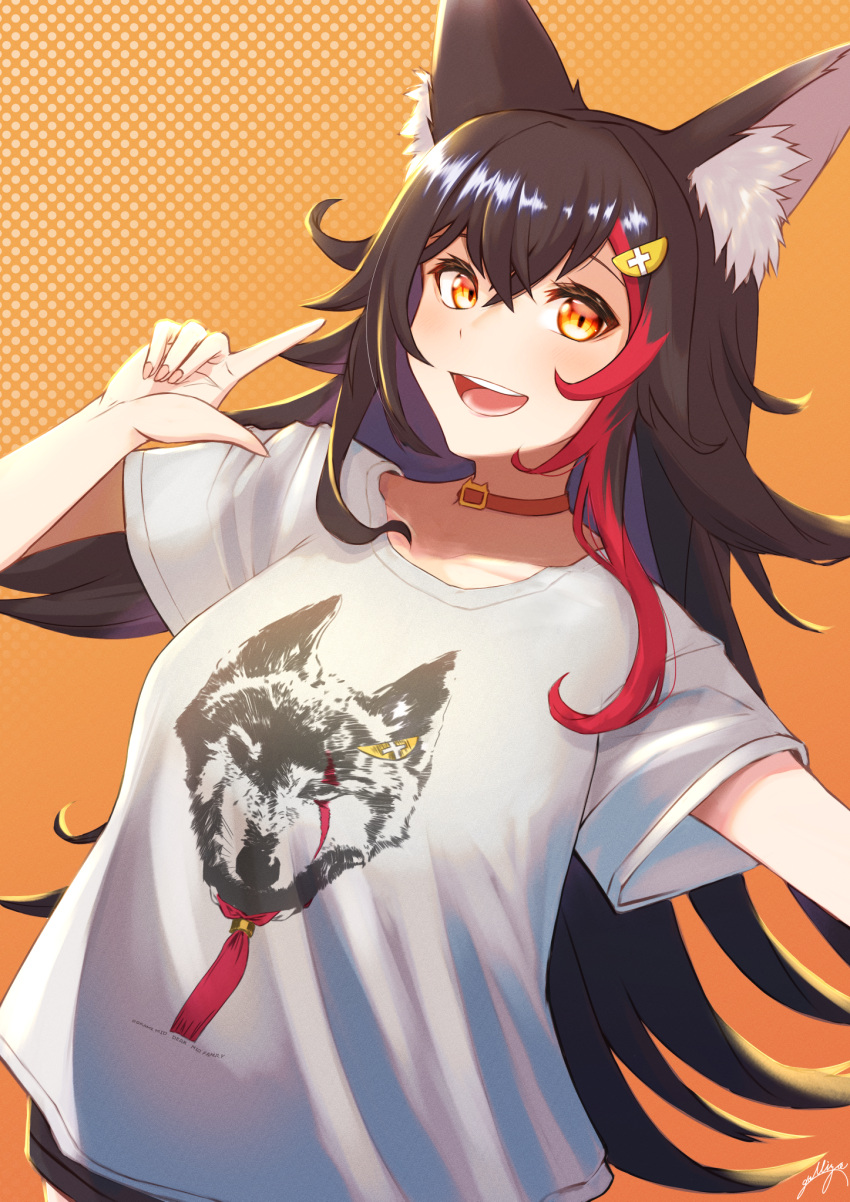 1girl, :d, animal_ear_fluff, animal_ears, bangs, black_hair, black_shorts, brown_choker