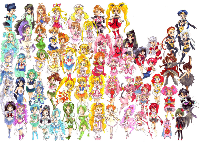 6+girls, :d, ;), ^_^, ai_tenshi_densetsu_wedding_peach, aino_minako, aizawa_mint, akazukin_chacha