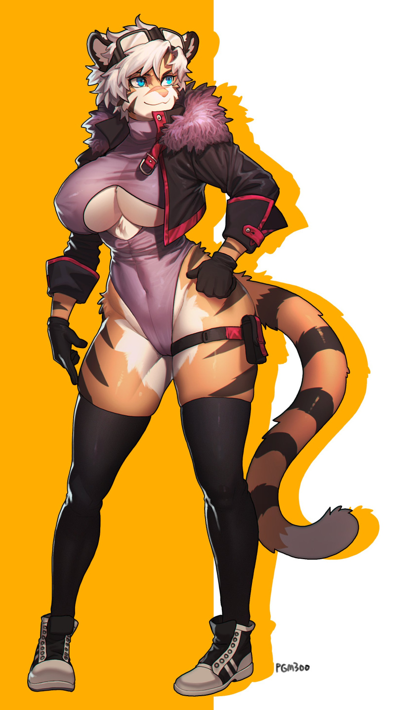 1girl, absurdres, animal_ears, artist_name, blue_eyes, breasts, commission, covered_navel