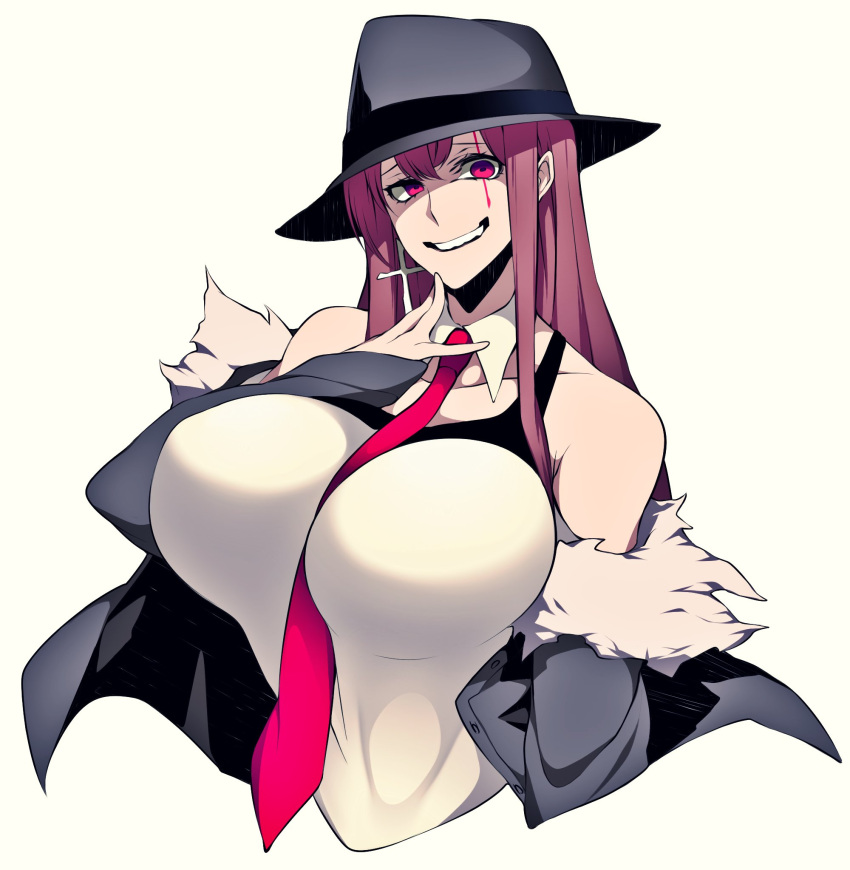 1girl, bare_shoulders, breasts, camui_kamui, collar, crazy, crazy_eyes, cross