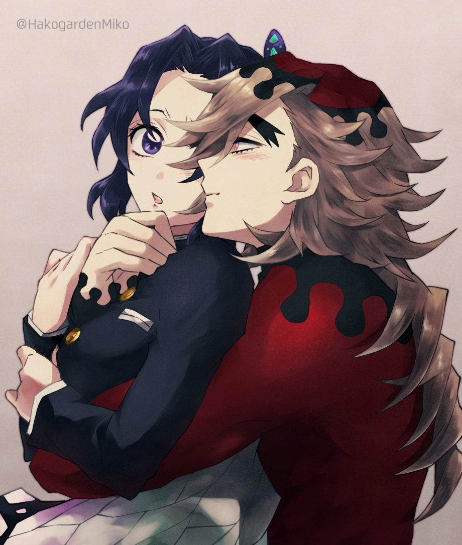 1boy, 1girl, animal_print, bangs, belt, blonde_hair, breasts, bug