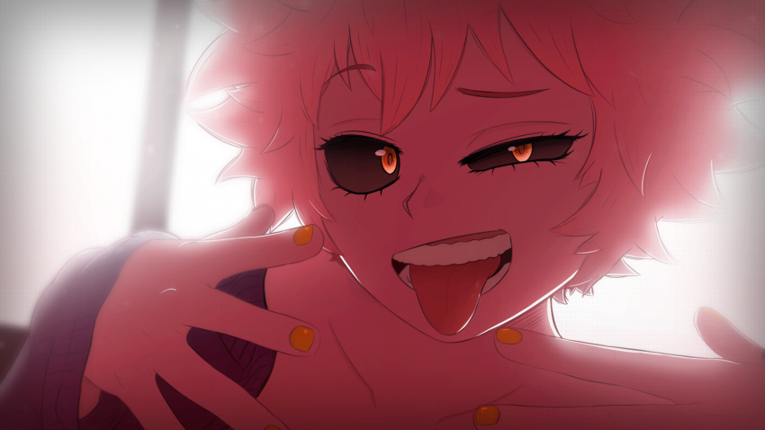 ashido_mina, backlighting, black_sclera, bloom, boku_no_hero_academia, close-up, collarbone, colored_sclera