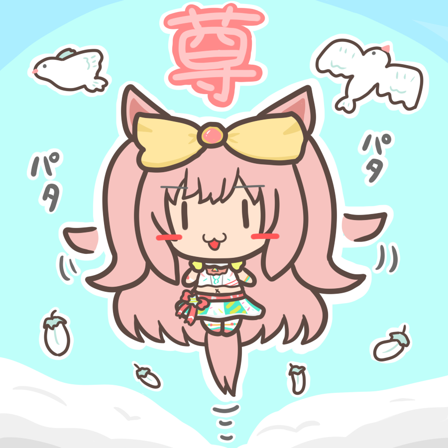 1girl, agnes_digital_(umamusume), animal_ears, bangs, bird, blush_stickers, bow, chibi