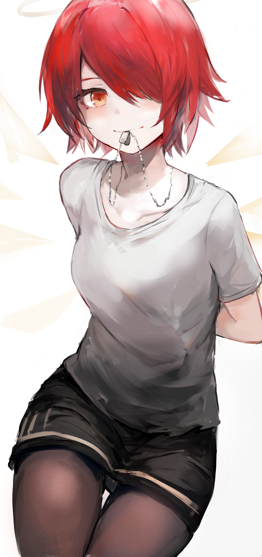1girl, arknights, arms_behind_back, black_skirt, blush, breasts, cowboy_shot, detached_wings