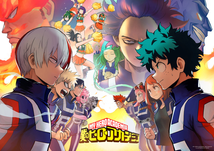 6+boys, 6+girls, all_might, animal_head, ashido_mina, asui_tsuyu, bakugou_katsuki, blonde_hair