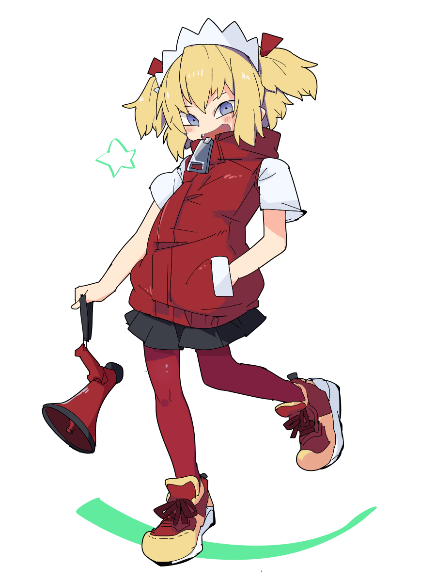 1girl, bangs, blonde_hair, blue_eyes, blush, cookie_(touhou), full_body, hand_in_pocket