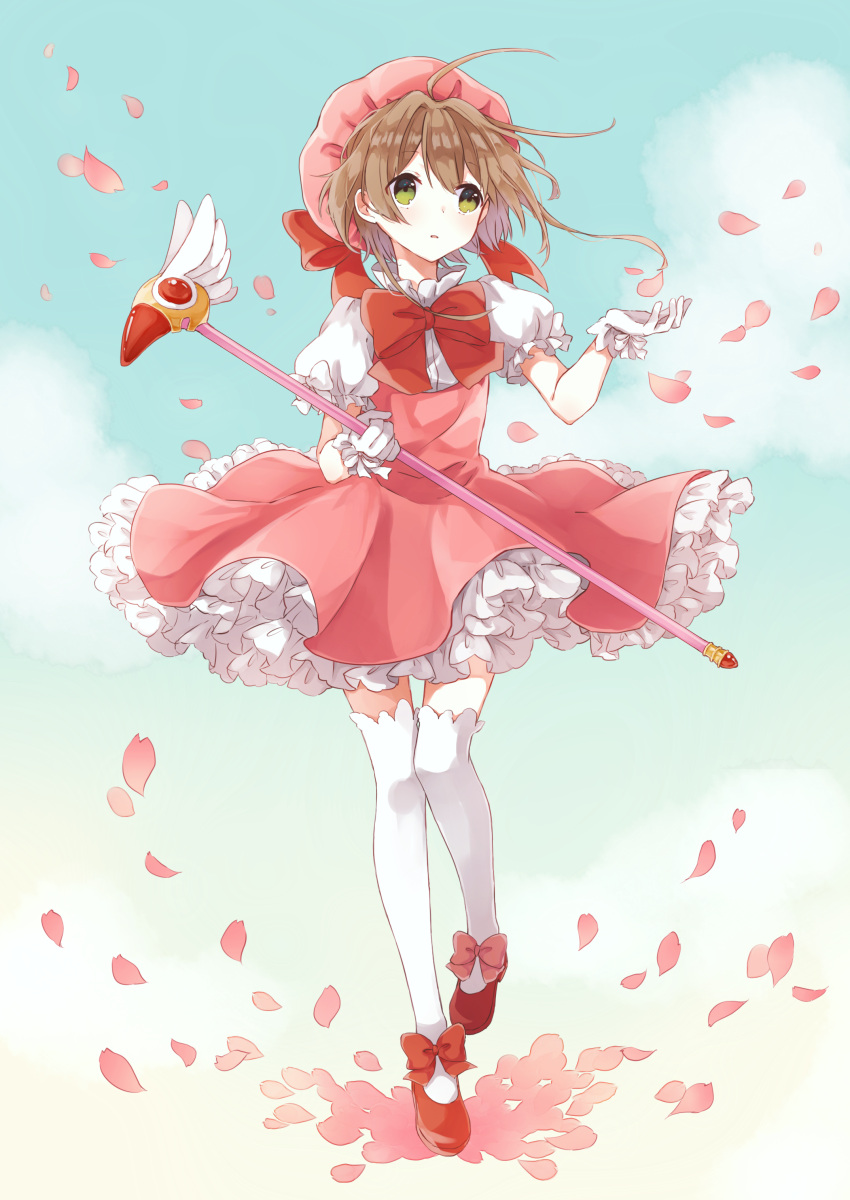 1girl, :o, absurdres, bangs, beret, blue_sky, bow, bowtie