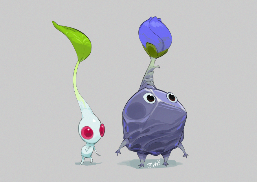 flower, grey_background, justinchans, leaf, no_humans, pikmin_(creature), pikmin_(series), pikmin_3