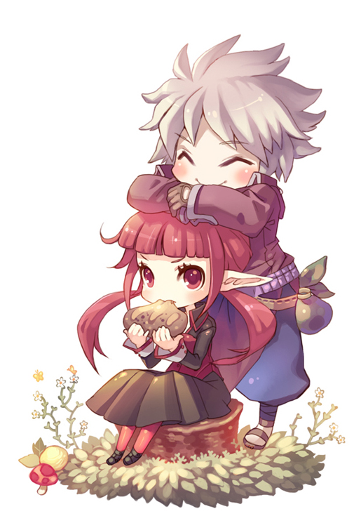 arad_senki, bag, belt, blush, bread, butterfly, chibi, closed_eyes