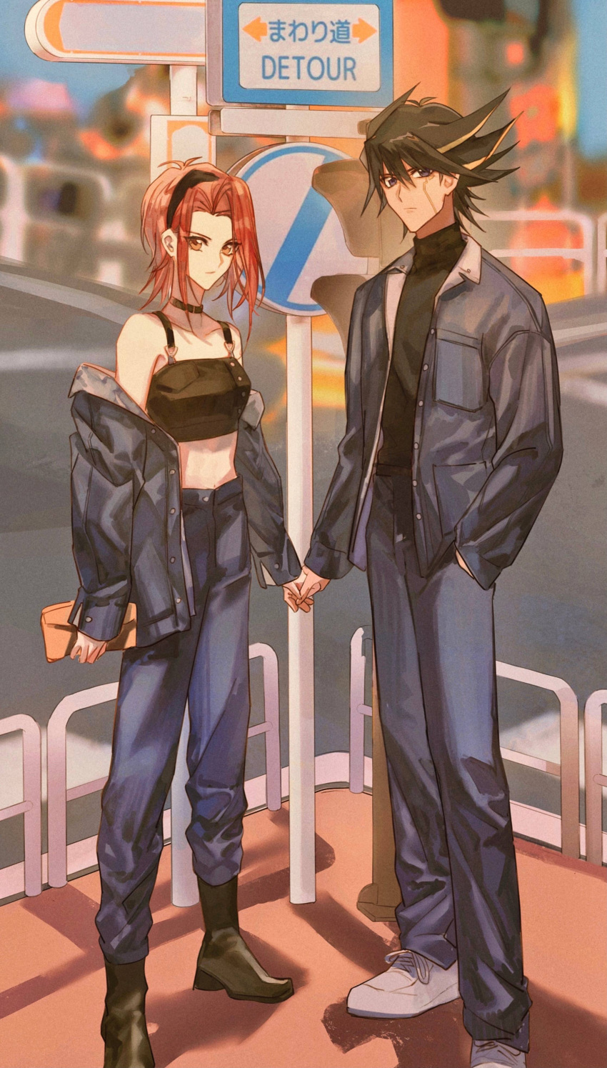 1boy, 1girl, 2rzmcaizerails6, absurdres, bangs, black_choker, black_hair, black_hairband
