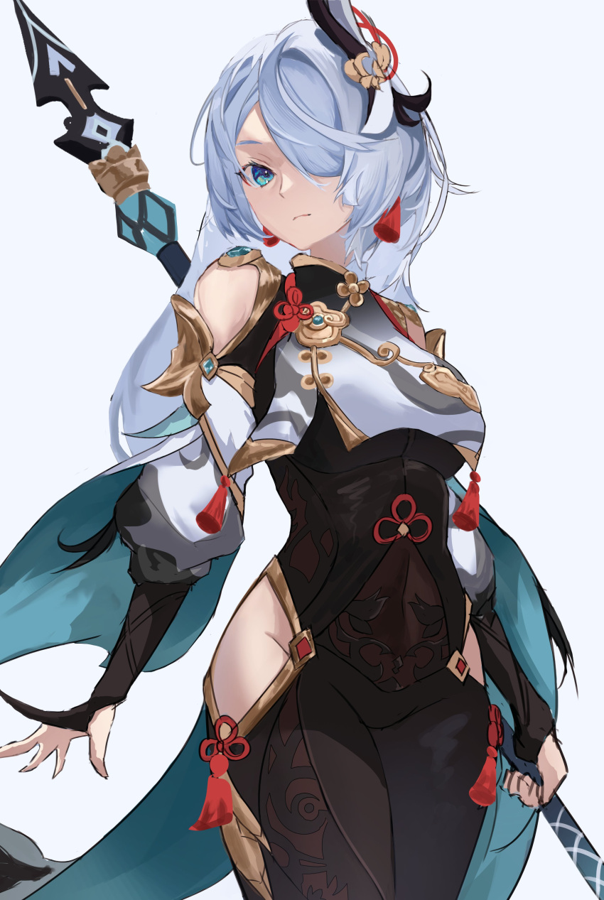 1girl, absurdres, az'ruler, bangs, black_gloves, blue_background, blue_eyes, blue_hair
