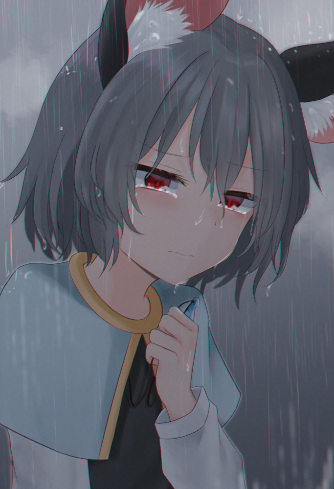 1girl, animal_ear_fluff, animal_ears, bangs, blue_capelet, blush, capelet, closed_mouth