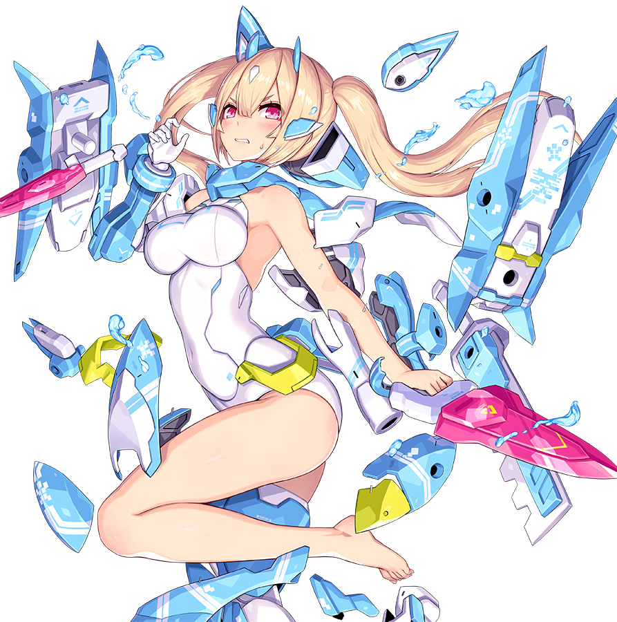 1girl, armor, asura_ninja_aoi, blonde_hair, blue_scarf, blush, gauntlets, gloves