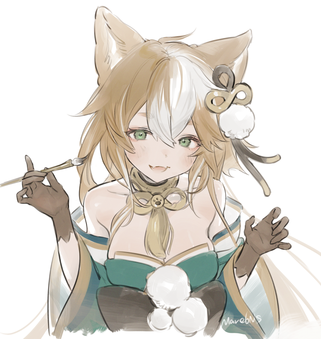 1girl, animal_ears, bangs, black_gloves, blush, breasts, cropped_torso, dog_ears