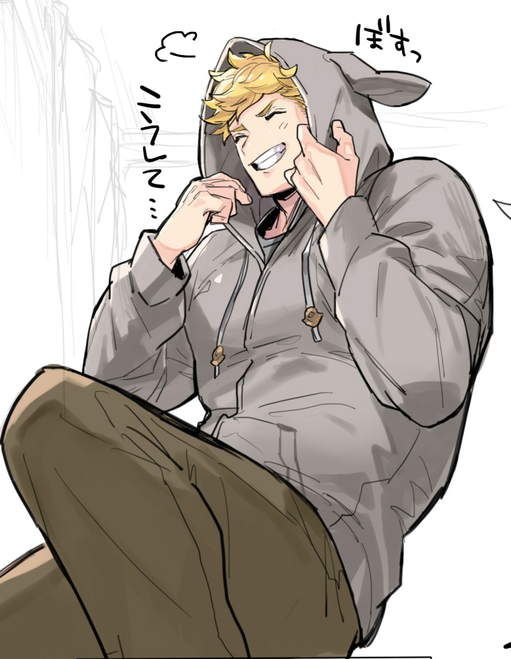 1boy, animal_ears, bangs, blonde_hair, brown_pants, closed_eyes, fake_animal_ears, granblue_fantasy