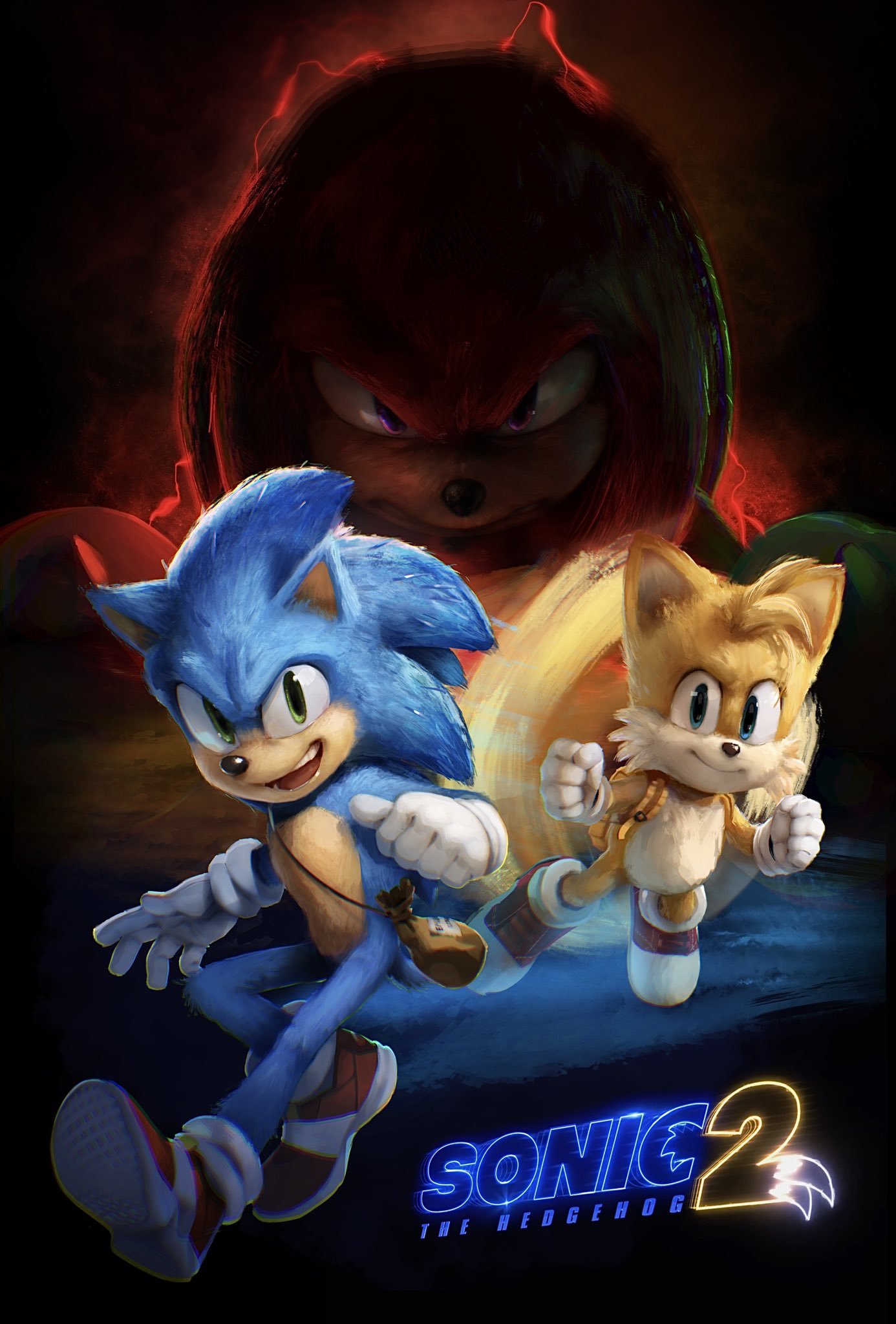 3boys, :d, animal_nose, blue_eyes, copyright_name, furry, furry_male, gloves, green_eyes, highres, key_visual, knuckles_the_echidna, looking_at_viewer, multiple_boys, official_art, paramount_pictures, promotional_art, shoes, smile, sneakers, sonic_(live_action), sonic_(series), sonic_the_hedgehog, sonic_the_hedgehog_(film), sonic_the_hedgehog_2_(film), tails_(sonic), tyson_hesse, violet_eyes, white_gloves