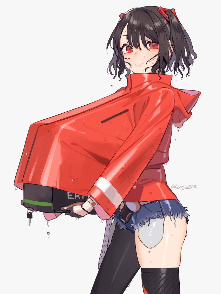 1girl, :>, absurdres, ass, asymmetrical_legwear, bangs, beijuu, beni-chan_(beijuu)