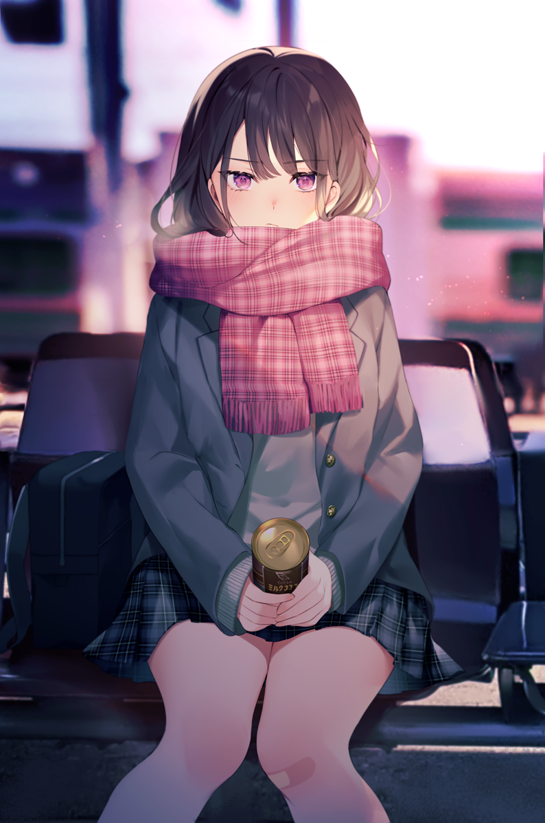 1girl, achiki, bag, bandaid, bandaid_on_knee, black_hair, black_jacket, blazer