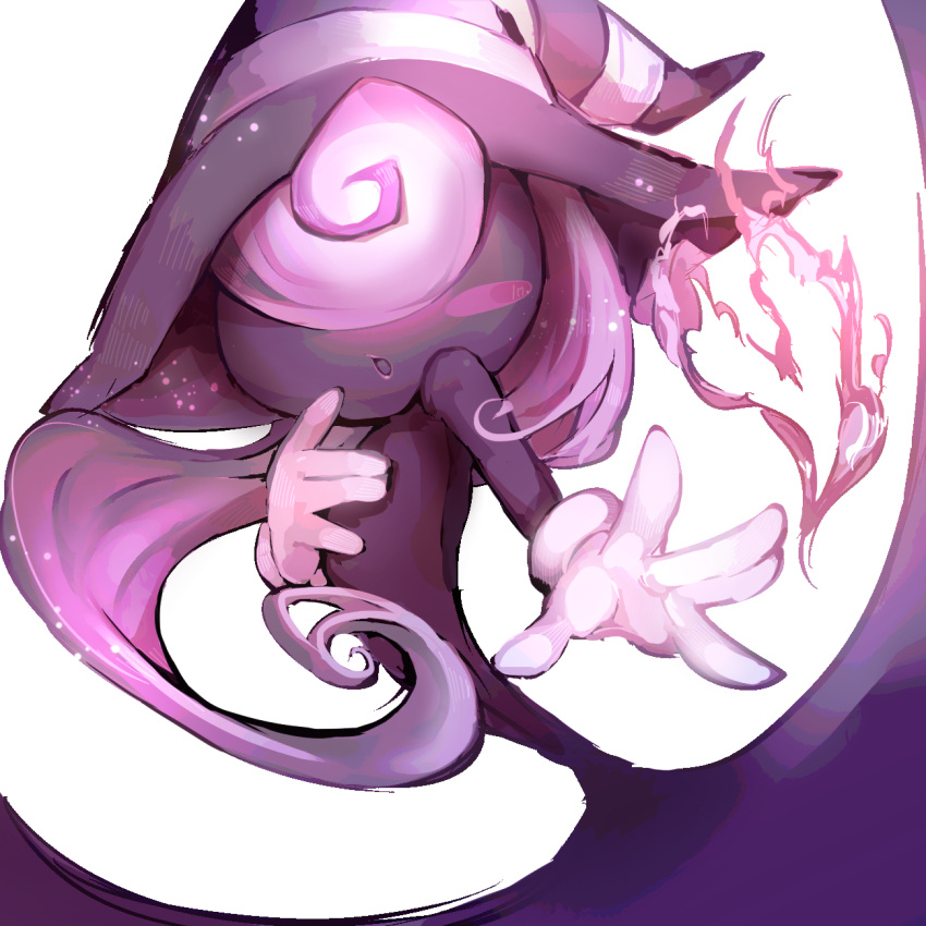 1girl, blush_stickers, curly_hair, fire, ghost_tail, gloves, hair_over_eyes, hat