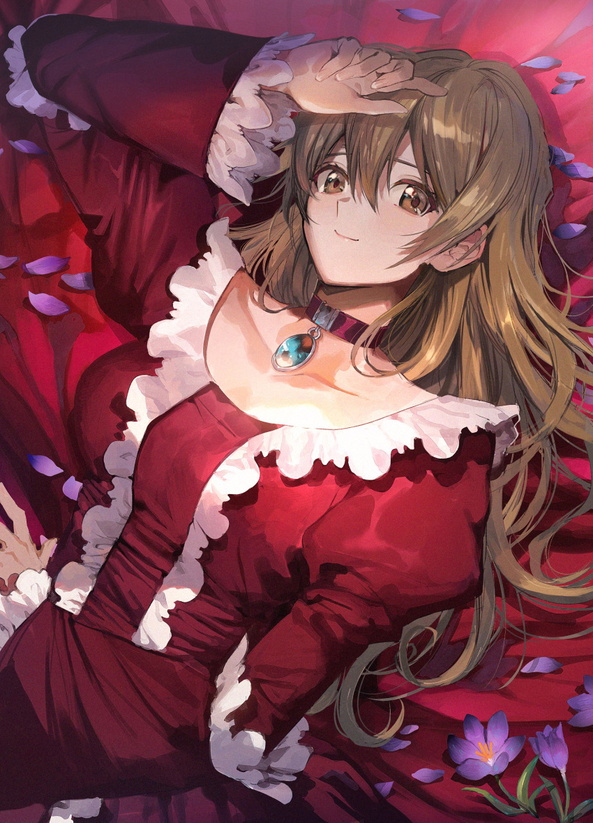 1girl, bangs, blonde_hair, breasts, brown_eyes, closed_mouth, collarbone, eyebrows_visible_through_hair, hair_between_eyes, highres, long_hair, looking_to_the_side, medium_breasts, rourou_ill, shiny, shiny_hair, shirt, simple_background, sleeveless, sleeveless_shirt, smile, solo, standing, straight_hair, tenjouin_asuka, upper_body, very_long_hair, white_background, yuu-gi-ou, yuu-gi-ou_gx