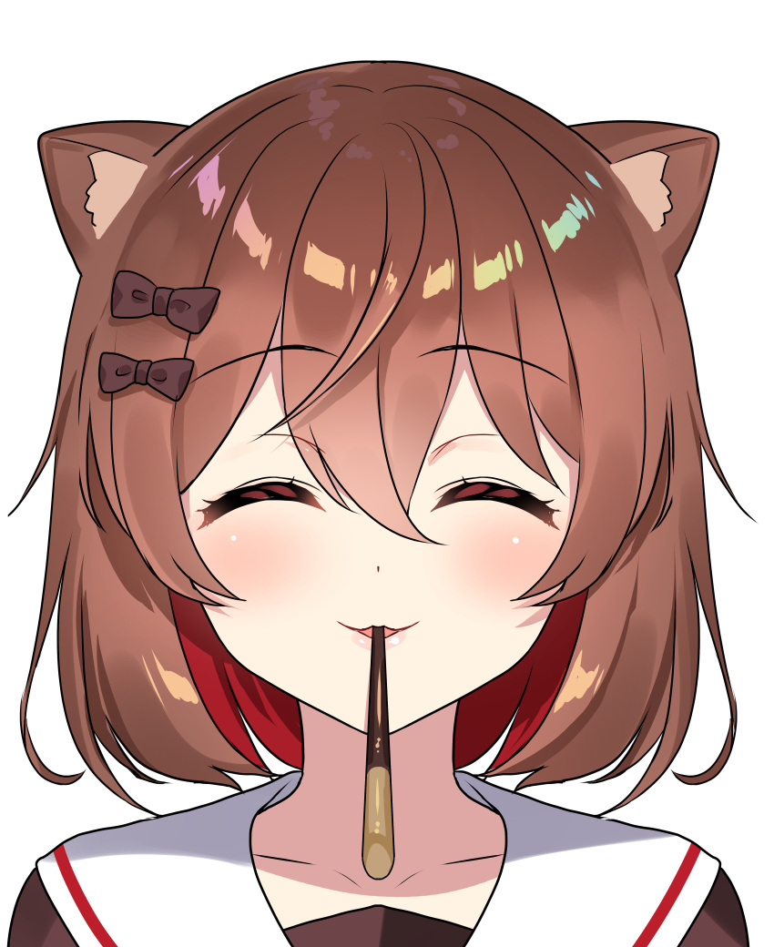 1girl, absurdres, akanegasaki_reo, animal_ears, bow, brown_hair, close-up, closed_eyes