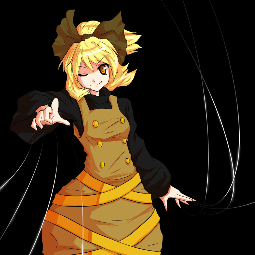 blonde_hair, highres, hourou, kurodani_yamame, parody, ribbon, short_hair, solo
