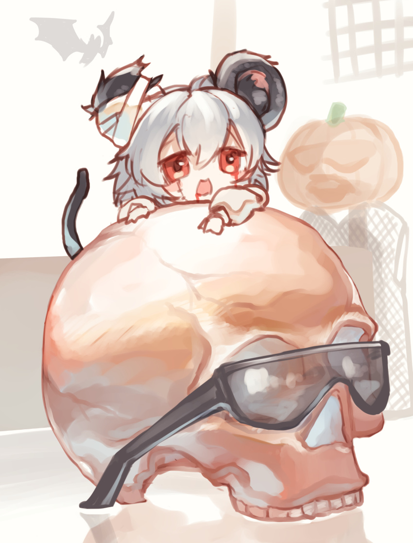 1girl, absurdres, animal_ears, bandaged_ear, bangs, bat, commentary_request, cookie_(touhou)
