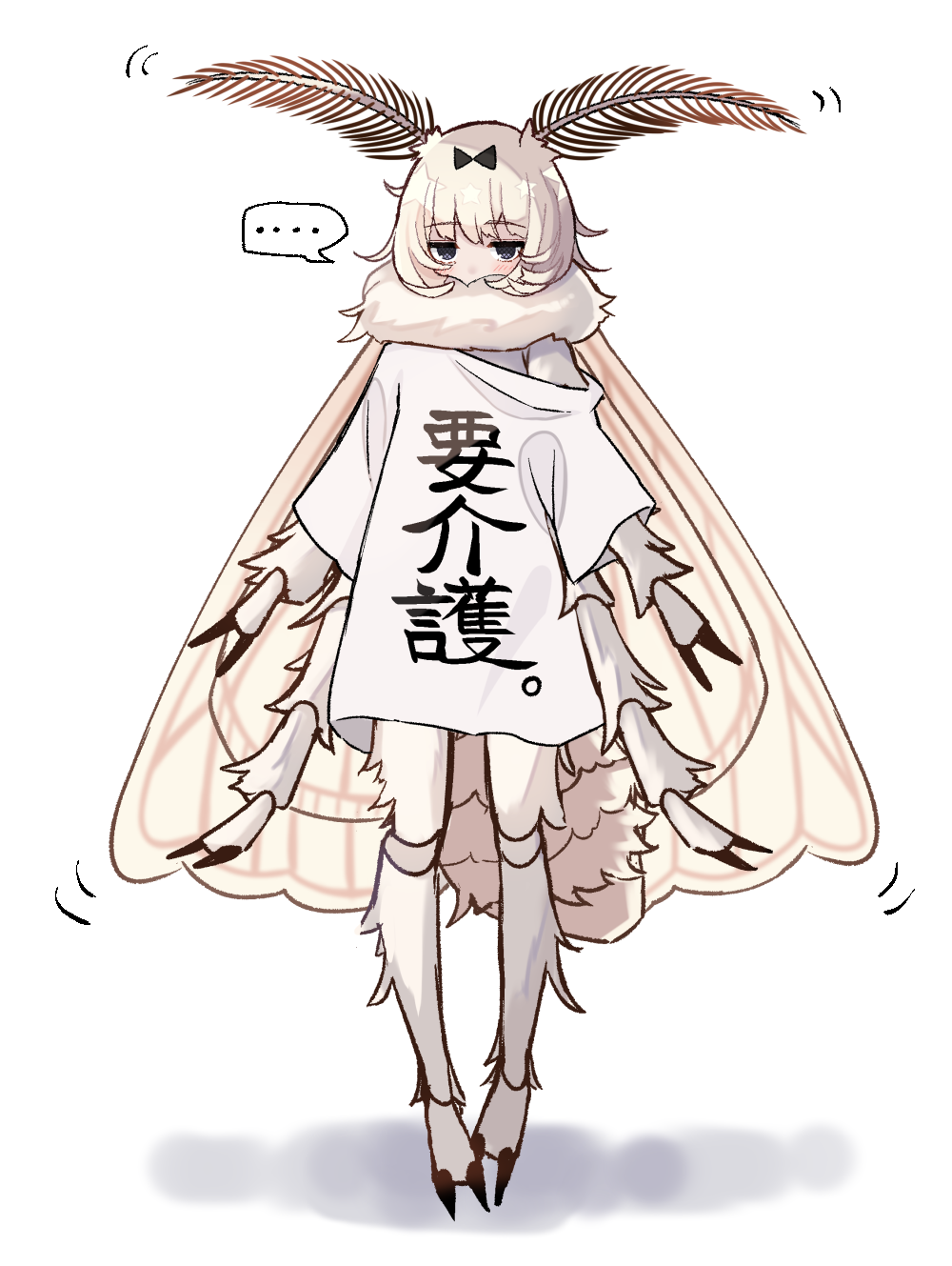 ..., 1girl, arthropod_girl, arthropod_legs, bangs, black_eyes, blush, clothes_writing