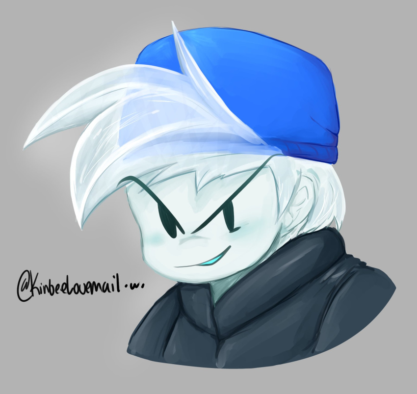 1boy, alternate_universe, blue_hat, boyfriend_(friday_night_funkin'), friday_night_funkin', friday_night_funkin'_crystal, grey_background, hat