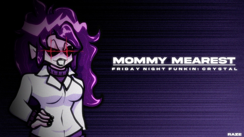 1girl, alternate_universe, english_commentary, english_text, friday_night_funkin', friday_night_funkin'_crystal, glowing_eyes, mommy_mearest
