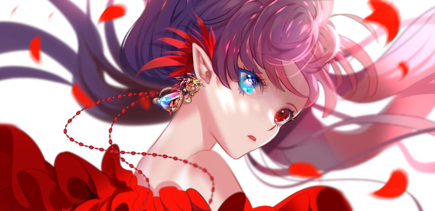 1girl, aqua_eyes, bangs, bare_shoulders, beads, blurry, copyright_request, depth_of_field
