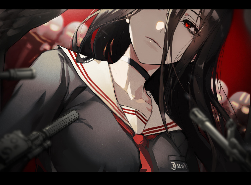 1girl, absurdres, black_hair, black_wings, blue_archive, choker, expressionless, hasumi_(blue_archive)