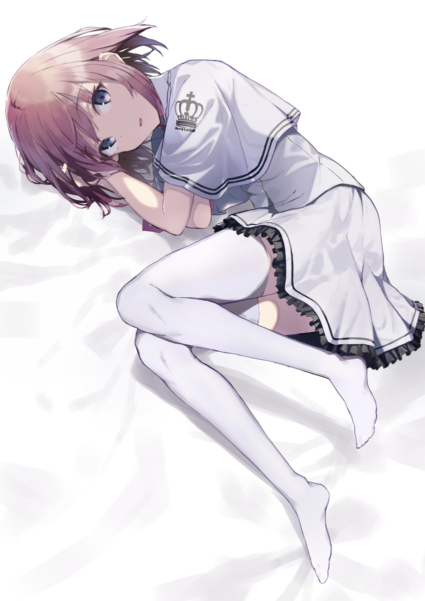 1girl, absurdres, blue_eyes, highres, iotsuki, lying, otonashi_ayana, pink_hair