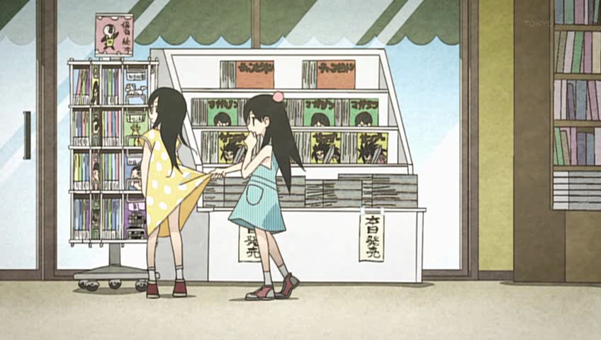 black_hair, book, children, dress, dress_lift, fujiyoshi_harumi, glasses, kitsu_chiri