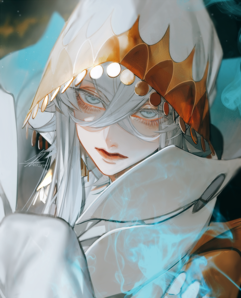 1boy, asclepius_(fate), au_(d_elite), bangs, closed_mouth, collar, eyelashes, eyeliner