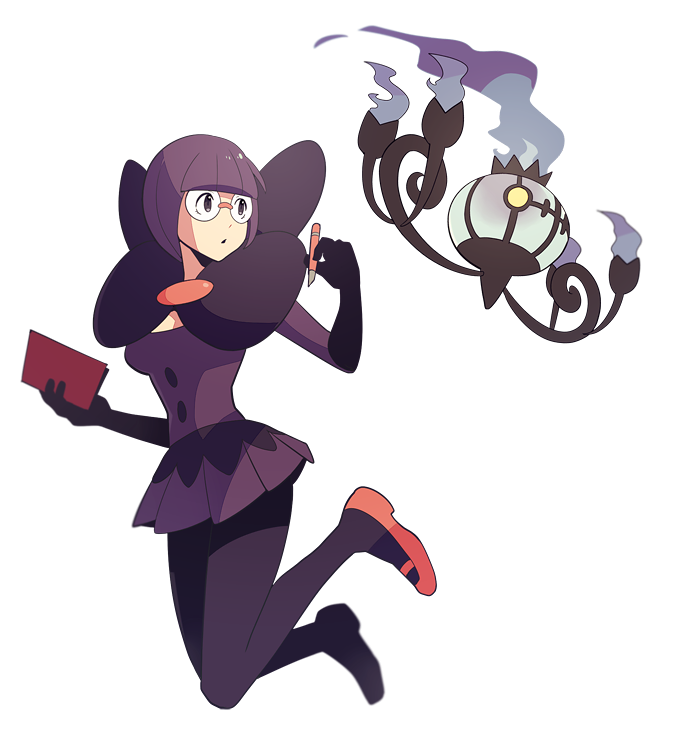 1girl, bangs, black_legwear, blunt_bangs, bob_cut, book, breasts, chandelure