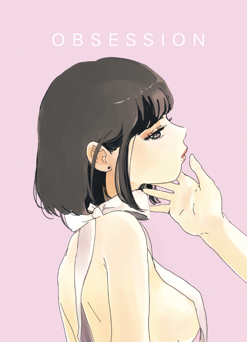 1girl, bangs, black_eyes, black_hair, blunt_bangs, bob_cut, bow, breasts