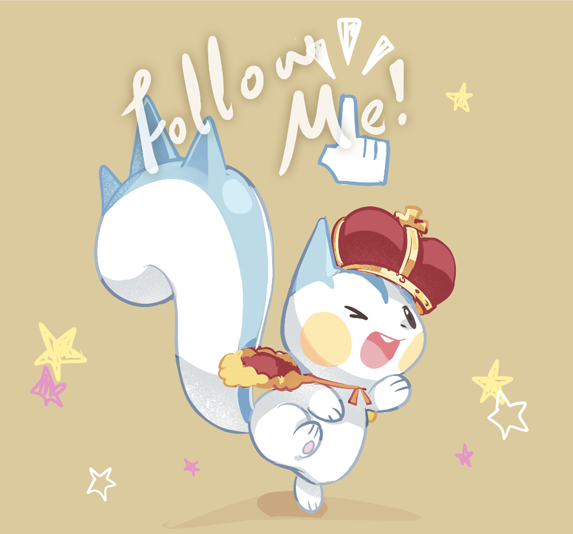 >_o, cape, commentary_request, crown, follow_me_(pokemon), fur-trimmed_cape, fur_trim, hatted_pokemon, huan_li, leg_up, no_humans, one_eye_closed, open_mouth, pachirisu, pokemon, pokemon_(creature), red_cape, solo, standing, standing_on_one_leg, star_(symbol), tongue