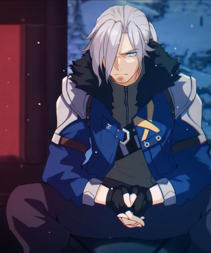coat, fingerless_gloves, gloves, highres, honkai_(series), honkai_impact_3rd, siegfried_kaslana, tagme, third-party_edit, white_hair