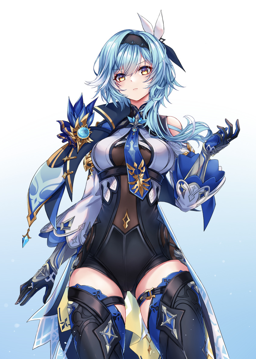 1girl, ass_visible_through_thighs, blue_hair, blue_necktie, breasts, eula_(genshin_impact), genshin_impact, gloves