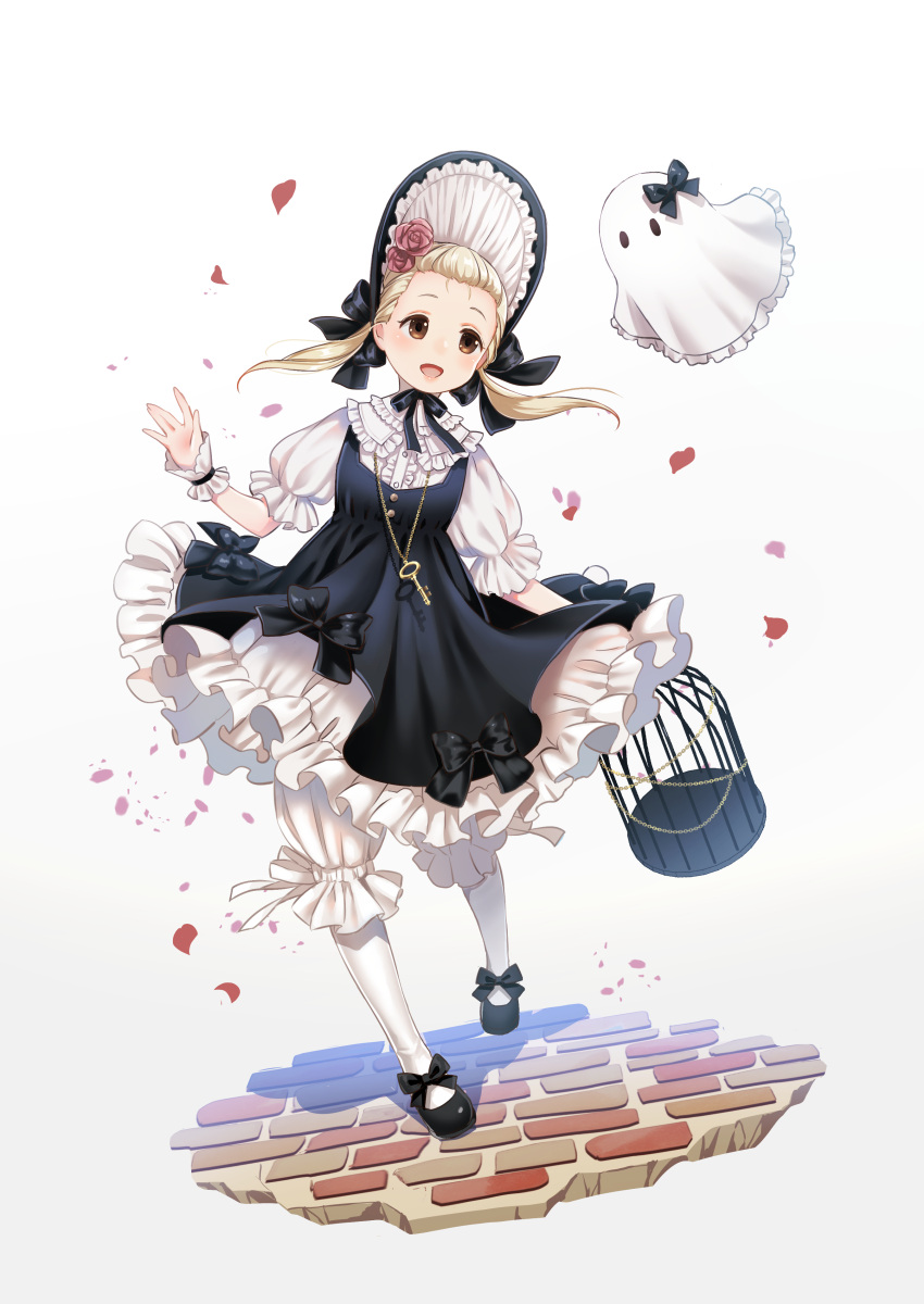 1girl, absurdres, bangs_pinned_back, blonde_hair, brown_eyes, cuffs, dress, fio_(nier)