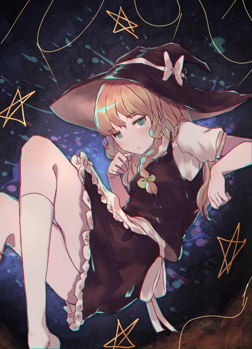 1girl, absurdres, apron, aqua_eyes, arm_support, black_headwear, black_skirt, black_vest