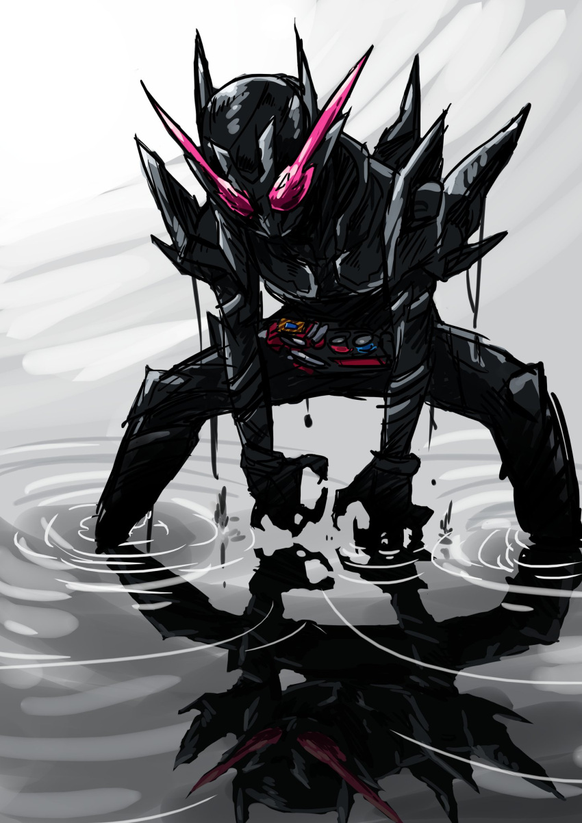 1boy, after_battle, armor, black_armor, build_driver, driver, fullbottle, hazard_trigger