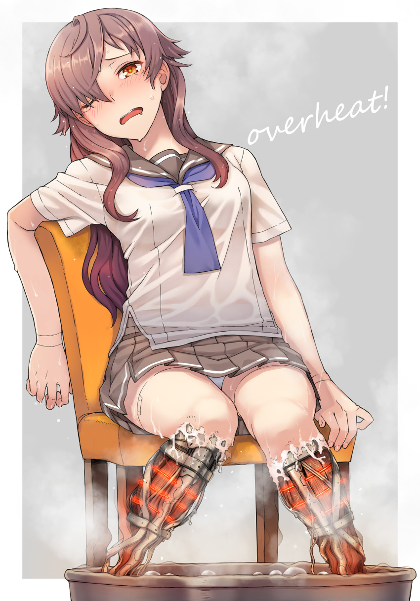 android, android_girl_(itou), blue_necktie, blush, bra, brown_eyes, brown_hair, brown_sailor_collar