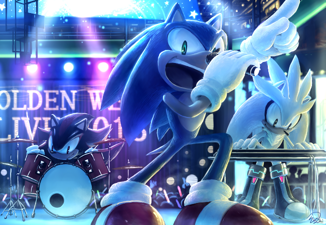 3boys, band, boots, closed_mouth, drum, furry, furry_male, gloves