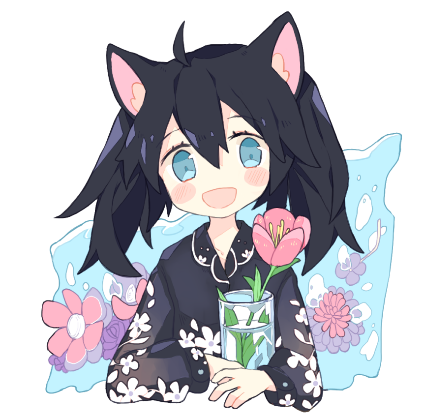 1girl, :d, ahoge, air_bubble, animal_ear_fluff, animal_ears, arm_rest, bangs